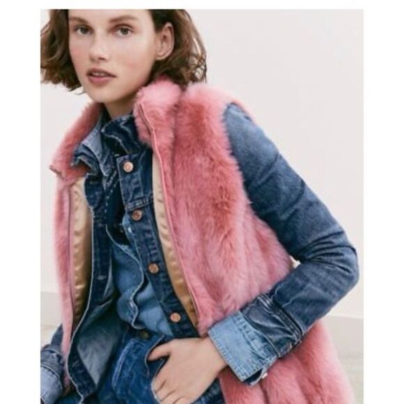 J Crew Pink Faux Fur Vest Guava Berry Small - Picture 3 of 11